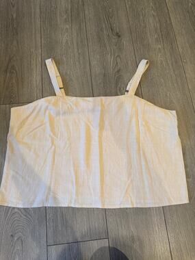 Anrabess XXL Linen Blend Crop Top Beige Adjustable Straps